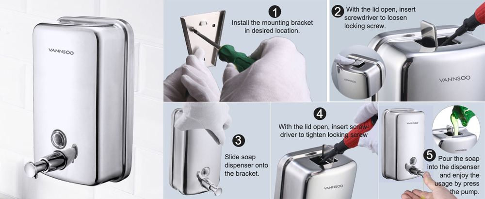 Comment installer le distributeur de savon pour les mains en acier inoxydable sur le mur